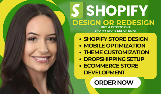 Gig Preview - Redesign shopify website design shopify store design dropshipping shopify store