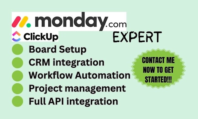 Gig Preview - Set up integrate and automate monday com monday CRM and clickup for your busines