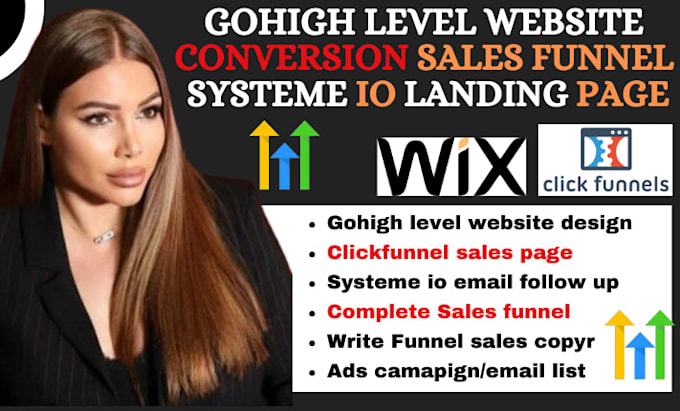 Gig Preview - Do go high level website, systeme io sales funnel or clickfunnels landing page