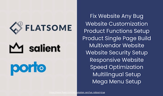 Gig Preview - Create amazing website using flatsome, salient and porto theme