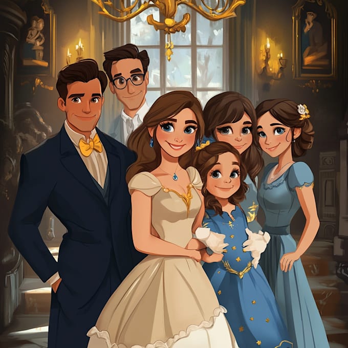 Bestseller - do custom anime or disney cartoon family portrait