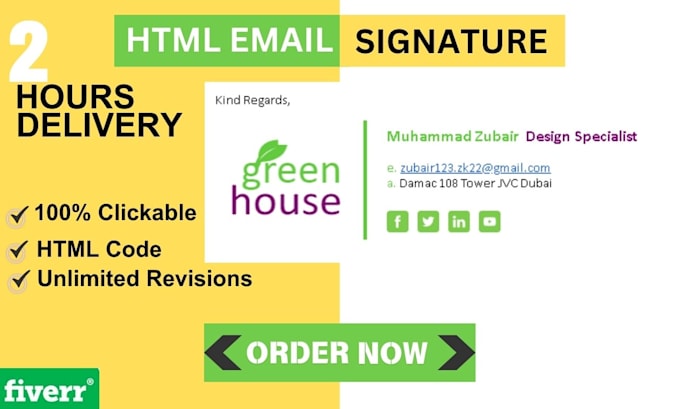 Gig Preview - Design clickable HTML  email signature for business