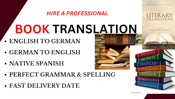 Gig Preview - Do a professional book translation  to english, german, french, italian, spanish