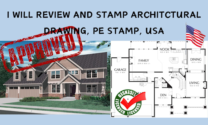 Gig Preview - Review and stamp architectural drawing, pe stamp, USA, california, texas