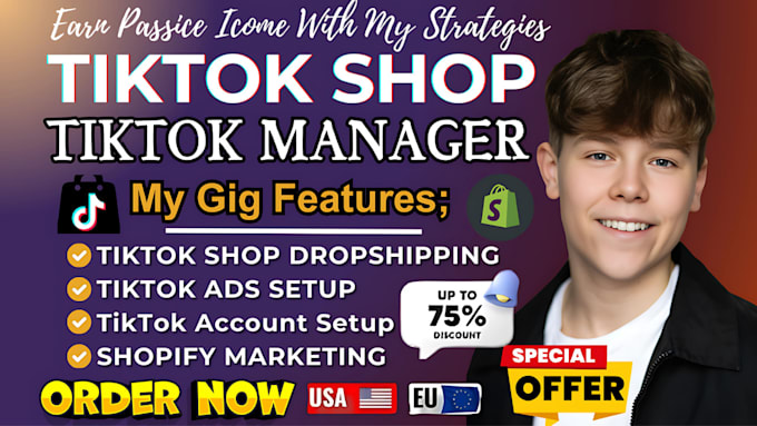 Gig Preview - Be your tiktok shop manager, tiktok shop, tiktok shop dropshipping, tiktok ads