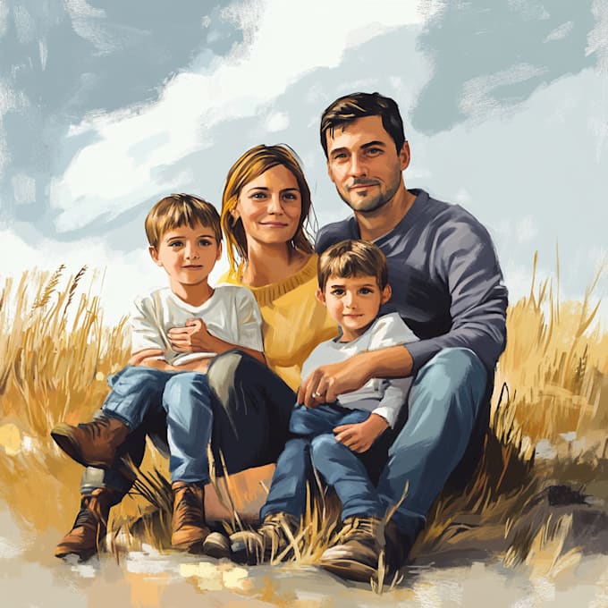 Gig Preview - Create amazing family portrait watercolor portrait