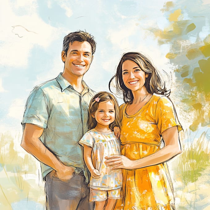 Gig Preview - Draw a beautiful professional family portrait drawing