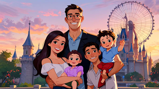 Gig Preview - Design a professional disney family portrait