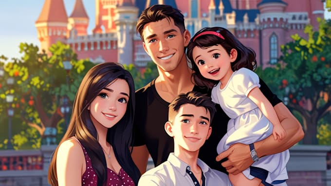 Gig Preview - Design a professional disney family portrait