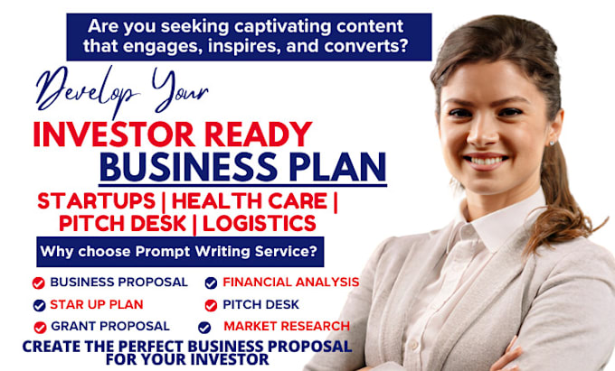 Gig Preview - Write detailed business plan for startups, healthcare, pitch deck, logistics