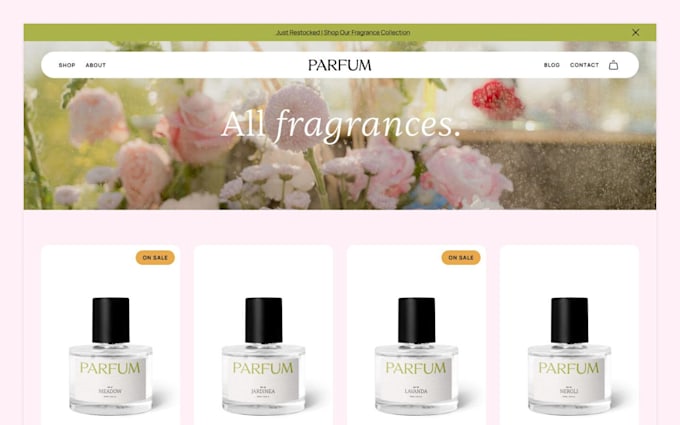 Gig Preview - Shopify perfume website, wix perfume website, perfume store