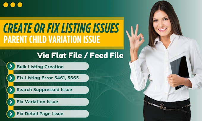 Gig Preview - Create amazon listing amazon flat file listing variation error parent child