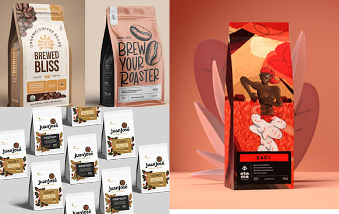 Gig Preview - Do coffee packaging, bag, stand up pouch and tea label, food label design