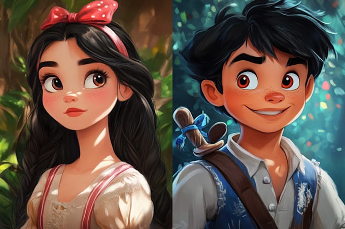 Gig Preview - Draw you a beautiful portrait in disney cartoon style