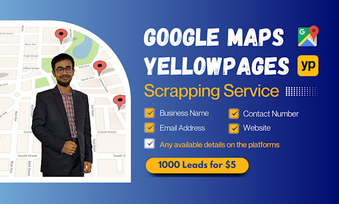 Gig Preview - Scrape google maps, yellow pages leads with email for lead generation