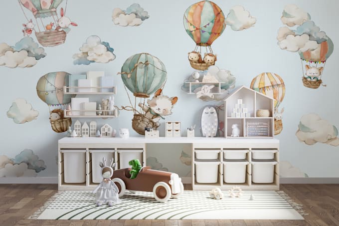 Gig Preview - Create exclusive watercolor wallpaper for childrens room