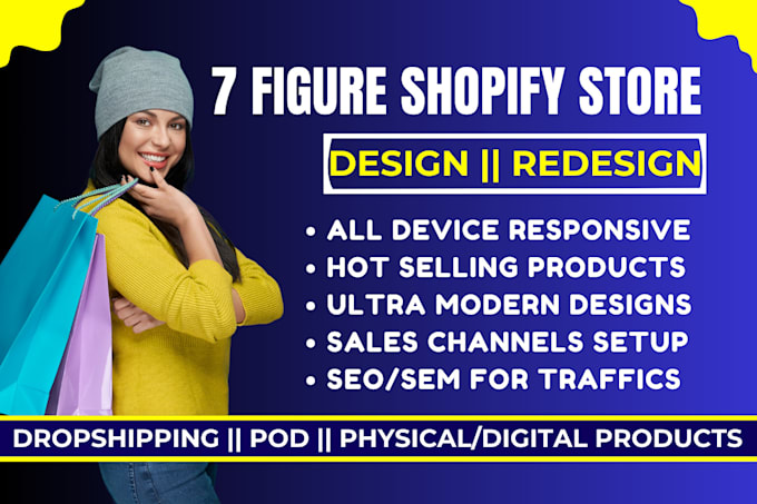 Gig Preview - Redesign shopify website design shopify dropshipping store shopify store design