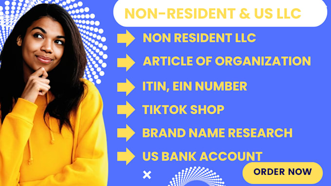 Gig Preview - Do llc registration for non resident ein US bank account tiktok shop itin