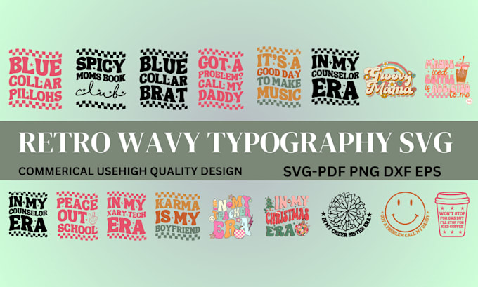 Gig Preview - Do retro wavy typography svg t shirt design for etsy and others