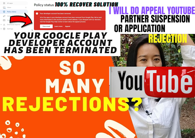 Gig Preview - Do appeal youtube partner program suspension or application rejection