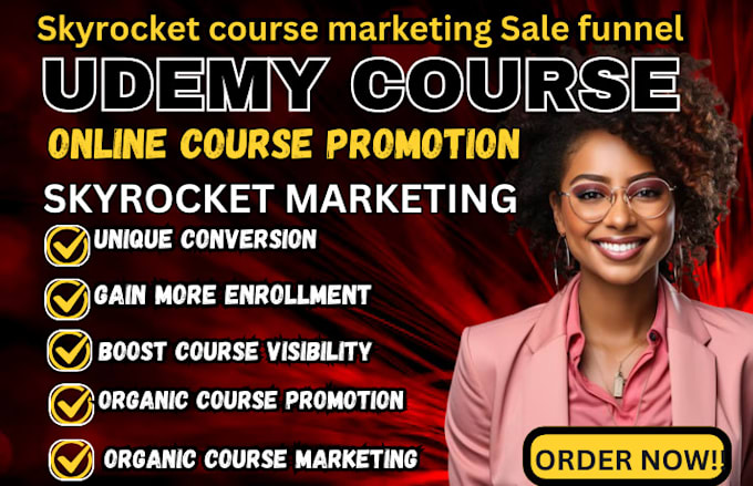 Gig Preview - Skyrocket udemy online course promotion, thinkinfic course marketing sale funnel