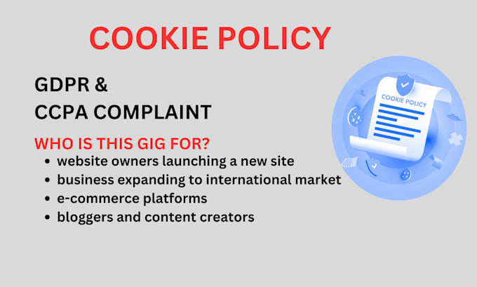 Gig Preview - Write a legally complaint cookie policy for your website