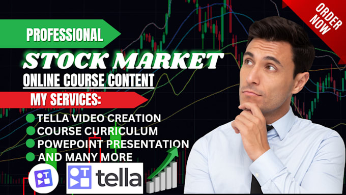 Gig Preview - Write stock market online course, do ppt slides, create and edit video on tella