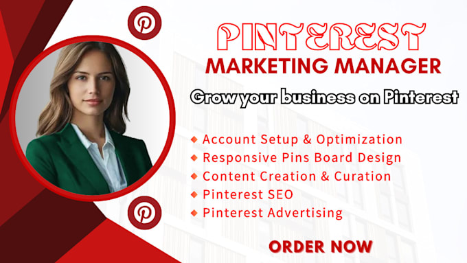 Gig Preview - Do pinterest ads marketing social media manager optimize pins boards seo