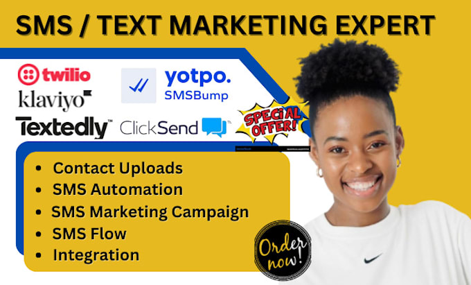 Gig Preview - Setup sms marketing using klaviyo smsbump yotpo clicksend twilio textedly