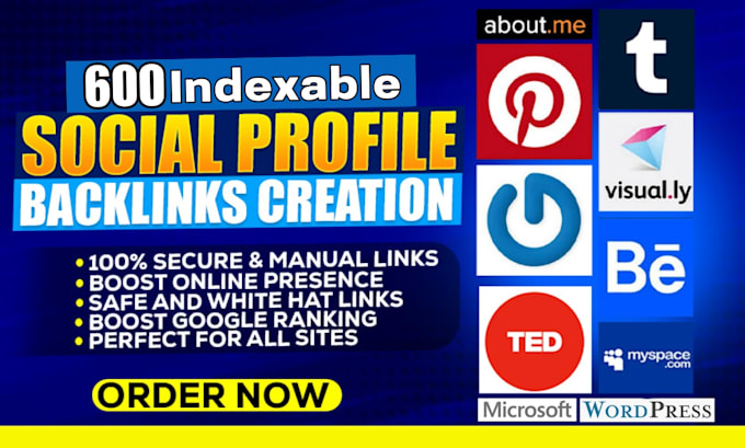 Gig Preview - Create 600 social media profile backlinks, for SEO link building