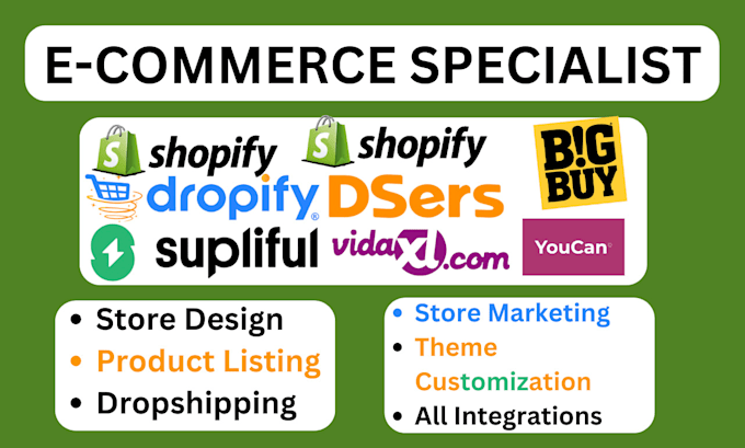 Gig Preview - Shopify store design, supliful, bigbuy, dsers, youcan, vidaxl, dropify, salehoo