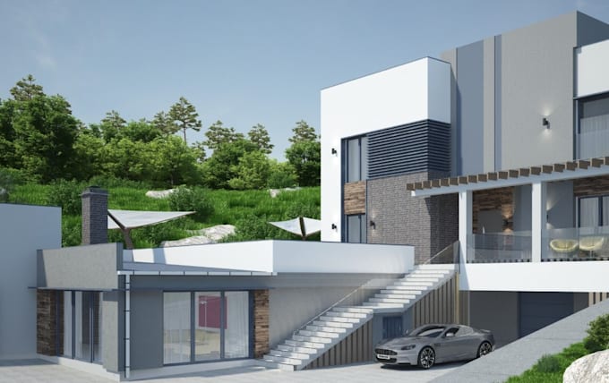 Gig Preview - Create a photorealistic representation and design of a modern house exterior