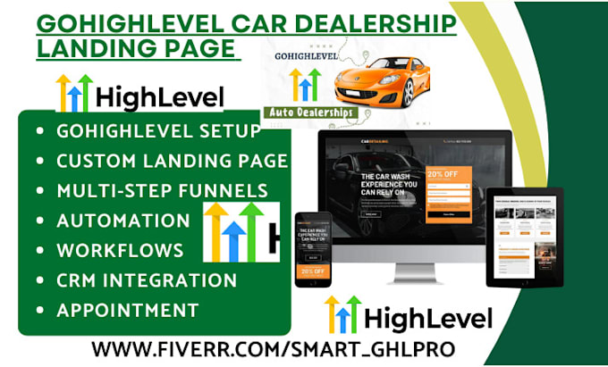 Gig Preview - Build gohighlevel car dealerships landing page auto repair car shop lead funnel