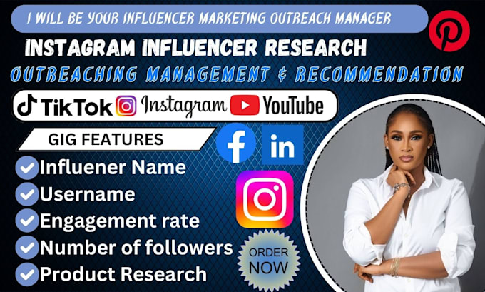 Gig Preview - Do social media manage instagram influencer marketing affiliate research