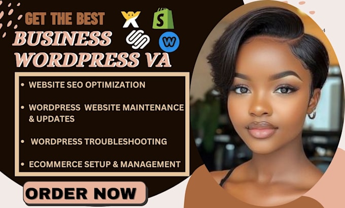 Gig Preview - Be your wordpress shopify squarespace wix virtual assistant business va