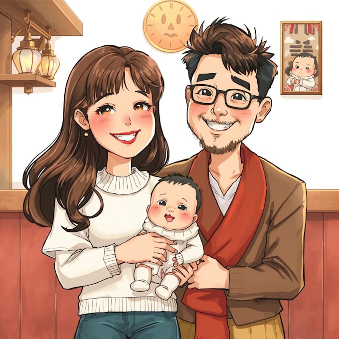 Gig Preview - Draw portrait, couple or family portrait in anime style, caricature