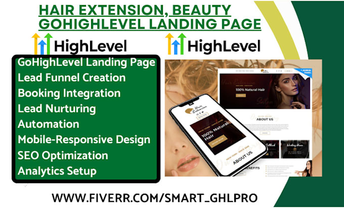 Gig Preview - Build hair extension gohighlevel landing page ghl  nail beauty salon lead funnel