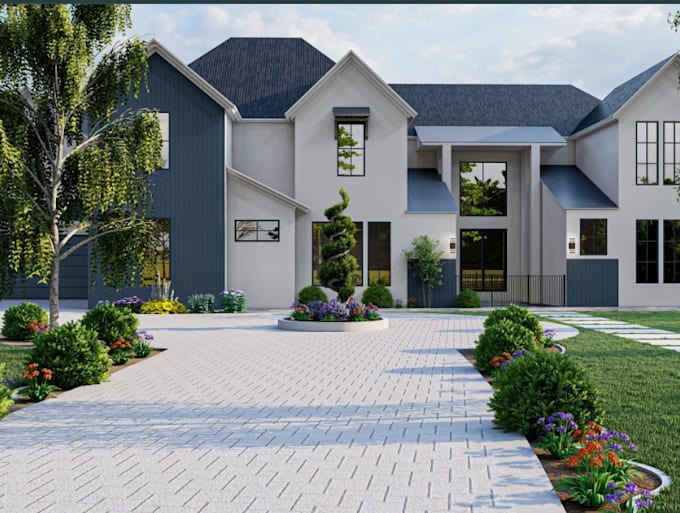 Gig Preview - Exterior rendering, house renovation villa design  chief architect revit autocad