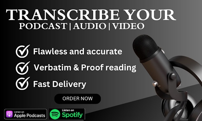 Gig Preview - Do professional podcast, video, audio, and webinar transcription services