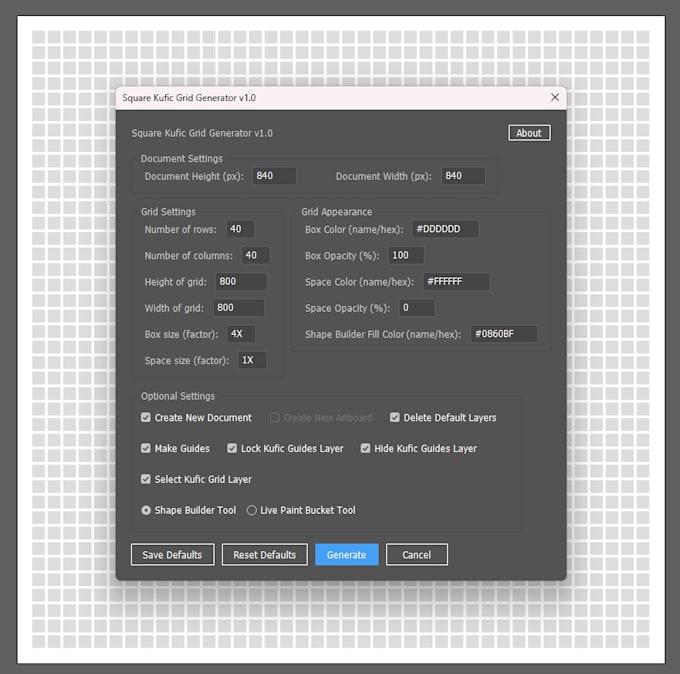 Gig Preview - Provide an adobe illustrator script to generate complex square kufic grid