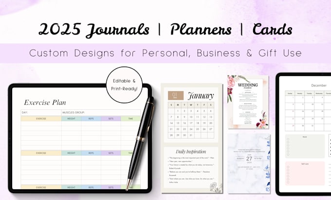 Gig Preview - Do 2025 journal design digital business card digital planner nice gift card