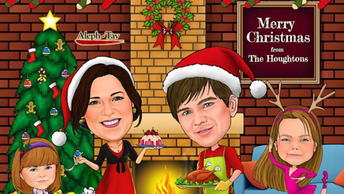 Gig Preview - Custom christmas greeting card, couple family portrait, illustration for gift