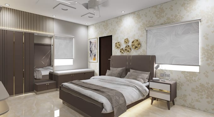 Gig Preview - Renovate 3d luxury bedroom,comfortable relaxing space visualize,render cozy room