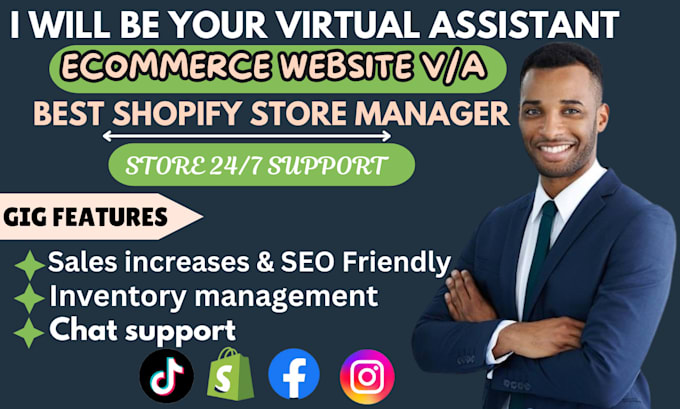 Gig Preview - Be shopify store virtual assistant dropshipping manager shopify VA marketing