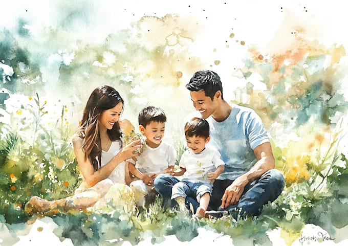 Gig Preview - Do a wonderful family watercolor portraits