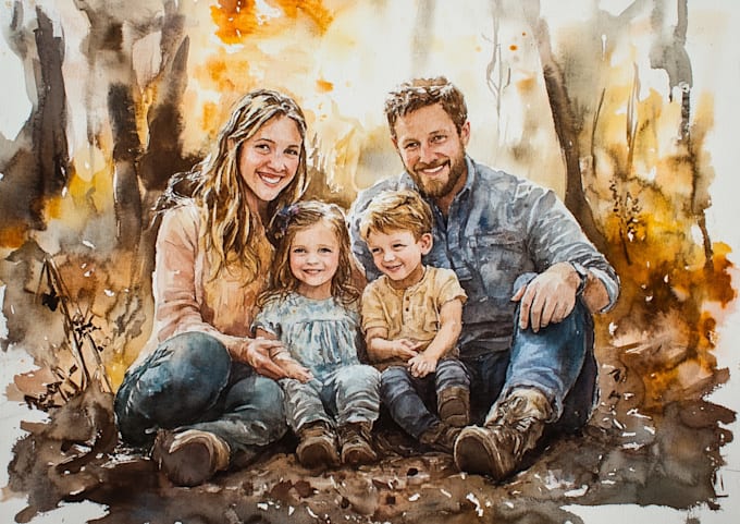 Gig Preview - Make a stunning family watercolor portraits