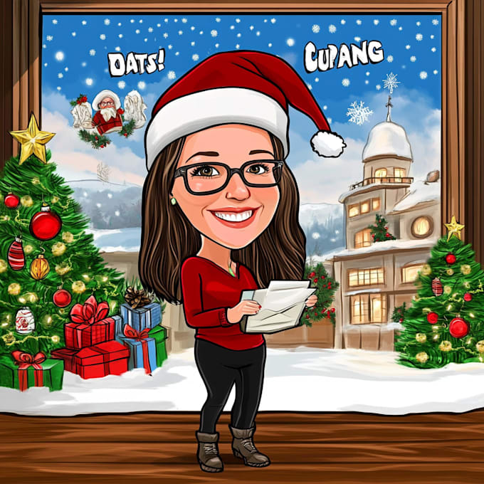 Gig Preview - Draw your office christmas card, holiday funny cartoon caricature card