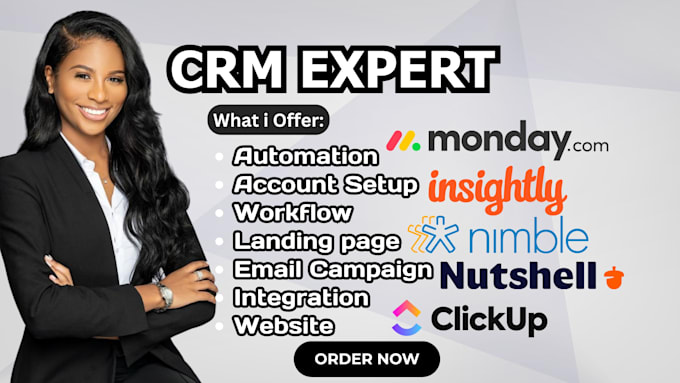 Gig Preview - Insightly, monday crm, nutshell, click up, freshsales, nimble crm, jira 17hats