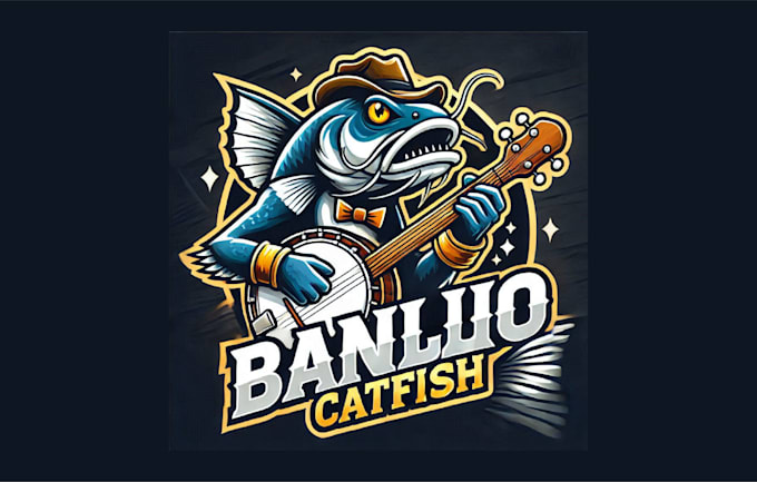 Gig Preview - Design banjo catfish mascot logo with free source file