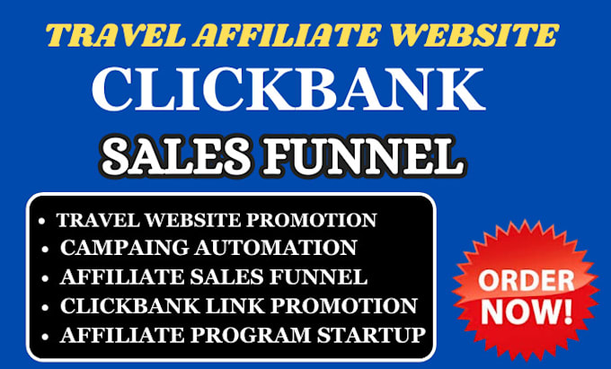 Gig Preview - Promote travel affiliate website, clickbank affiliate marketing sales funnel